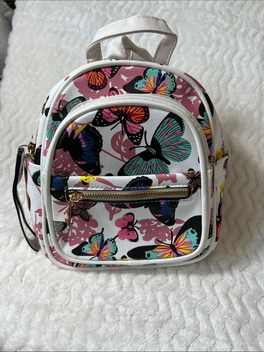 Butterfly Print Mini Backpack - Multicolor on White